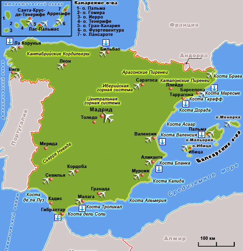 Карта Испании. Туры в Испанию из Тулы