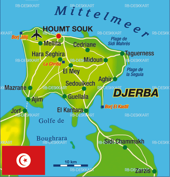 Карта острова Джерба